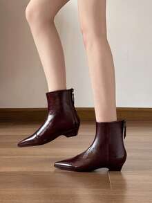 Qiluyuan Women's Fashion Boots, New Autumn/Winter Short Boots, Western Style Side Zipper, Office Solid Color Pointed Toe Mid Chunky Heel Slim Boots, Work Shoes, Date Night Stylish Ankle Booties