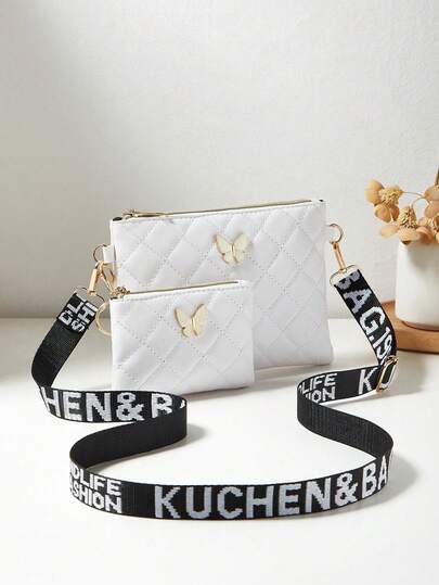 2 pezzi/Set Borsa a tracolla con goffratura, Borsa a spalla a forma di farfalla, Custodia per telefono e Portamonete