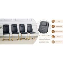 Black PU Dining Chair In Nordic Style (Four Chairs Inside A Box) - With Mesh Stitching Design, Shiny Silver Metal Legs And Non-Slip Feet, Simple Versatility. - Black+Gold + Metal + PU Leather + Set Of 4 - View 7