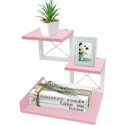 Desktop Shelf Aesthetic Desk Organizer Table Top Mini Bookshelf 3 Tier Wooden Desk Plies Organizers And Storage Stand Cubicle Accories For Women Office Pink