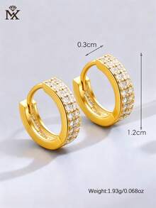 925纯银双排立方氧化锆小耳环，时尚首饰，女士礼物 - 金黃色 - 查看 3