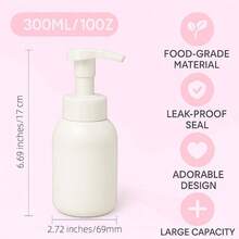 Dispensador de jabón de mano espumoso de plástico, dispensador de jabón en barra lindo, botellas recargables con bomba para el baño, champú, gel de ducha de 300ML, color blanco - Blanco - Ver 2