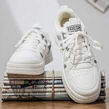 Men's Low-Top Warm Lace-Up Casual Sneakers, Thermal Lined, Anti-Slip, Fashionable, Waterproof, White Shoes For Winter - Light Grey - View 5