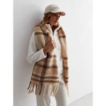 1pc Women's Autumn/Winter New Plush Tassel Scarf, Warm And Comfortable Large Shawl, Windproof And Warm For Outdoor, Simple And Versatile For Daily Wear Women Winter Scarves - Màu Khaki - Xem 4