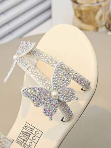 1 Pair Shiny Butterfly Studded Girl Summer Flat Sandals, Fairy Style, Perfect For Summer