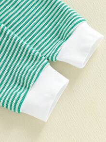 Infant Baby Irish Clothing Sets Fashionable Long Sleeve Shamrock Embroidery Romper With Striped Pants 2Pcs Outfits - White - View 6