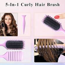 Curl Defining Brush, Curly Hair Brush For Styling, Shaping, Detangling & Defining Curls For Women And Men, Curl Brushes For Curly Hair Work On All Wet Or Dry Hair Types (Green) - 紫色 - 查看 6