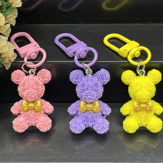 20个/10个/5个装树脂玫瑰花瓣泰迪熊，带领结，平底凸面宝石，适用于剪贴簿、DIY工艺品和蝴蝶结装饰配件