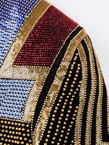 Men's Sequin Blazer, Floral Tuxedo Jacket, Lapel Suit For Party Wedding Banquet Prom - Black - View 9