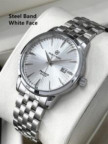 Pablo Raez 1pc Stainless Steel Man Watch Sweeping Movement Top Brand New Original Charming Superior Wristwatch For Gentleman Silver Color Jewelry Non Tarnish Luxury Solid Steel Bracelet Gentleman Gorgeous Real Bar Scales With Date Fashion Design 50M Waterproof Male Quartz Wristwatch