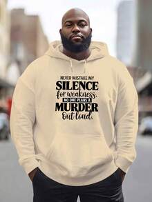 Sudadera con Capucha de Citas Inspiradoras para Hombres, Impresión "Nunca Interpretes Mal Mi Silencio", Sudadera Casual de Poliéster, Capucha Grande, Ajuste Regular, Tejido de Punto, Ligeramente Elástico, 200g/m² - Marca de Moda Ropa de Otoño Invierno, Talla Grande - Negro - Ver 8