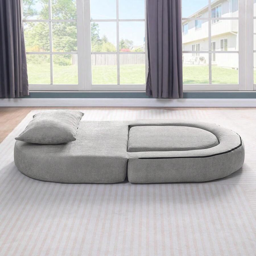 Folding Compressed Mattress, Convertible Sofa Bed With Detachable Arms, All-In-One Portable Floor Sofa Bed, No Assembly Required And Non-Slip. - LIGHT GRAY + Chenille + 1 Seat + Primary Living Space - View 1