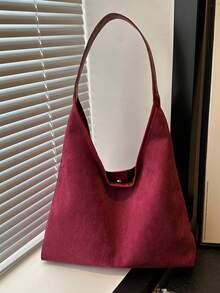 Women's Solid Color PU Leather Fashion Large Capacity Shoulder Bag For Daily Use - Red - View 12