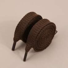 1双时尚扁平鞋带，1.7厘米/0.67英寸宽，纯色复古风格扁平弹力鞋带 - 棕色 - 查看 10