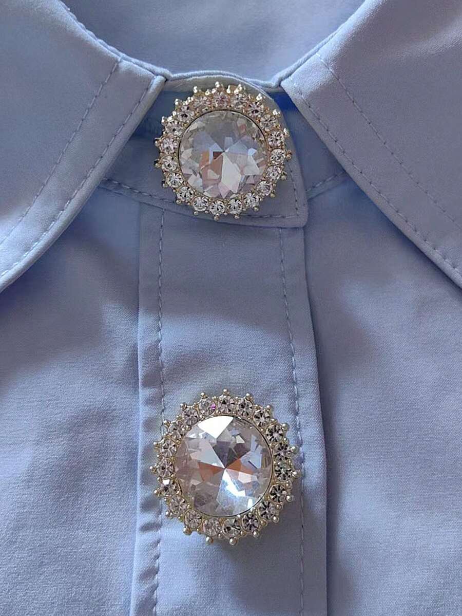 2 Pcs/Set Elegant Round Diamond Geometry Button Covers, Shirts Button Cover Clip On Button Covers Fashion Crystal Cufflinks Cover, Suitable For Tuxedo And Wedding Dresses Decoration