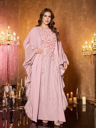  UNITHORSE Plus Size Women's [Random Cut] Stand Collar Batwing Sleeve Dress, New Luxury High-End Elegant Sequin Lace Patchwork Matte Satin Dress