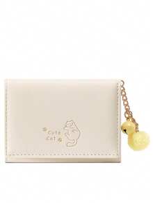 New Cat Bell Decor Small Wallet Women Short Purse PU Cute Trifold Credit Card Holder Coin Pouch For Women Money Wallet Mini Wallet Purse Wallet Cute Wallet Card Wallet Coin Wallet Wallet Keychain Lanyard