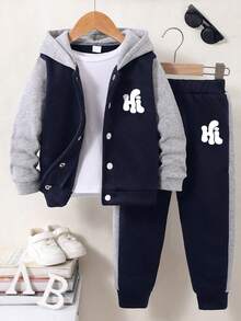Boys' Letter Print Baseball Jacket And Pants Set