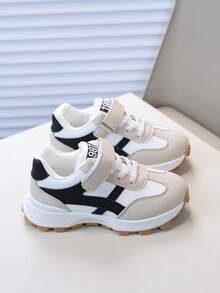 1 Pair Kids Sports Shoes, Boys' Breathable Casual Sneakers, Girls' Soft Bottom Chunky Sneakers, Running Shoes - Black and White - View 3