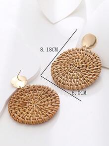 1pair Women's Multicolor Woven Large Round Disc Dangle Earrings - Multicolor - View 5