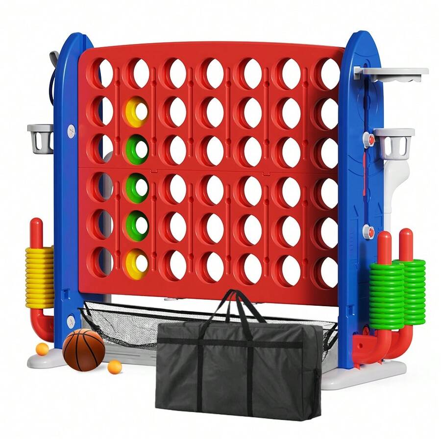 Ubravoo 4 In A Row Game, Connect 4 Game, 4-To-Score Giant 4 Connect In A Row Game With 81-89CM Three-Level Adjustable Height, Indoor&Outdoor Floor Playset Fuc For All Occasions - Red/Blue - View 1