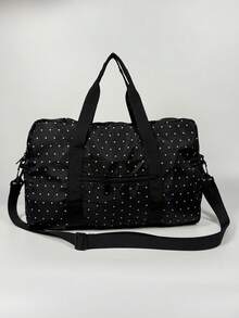 1 Peça Bolsa de Viagem Acolchoada Preta com Laço e Bolinhas, Dobrável e Portátil, Bolsa de Viagem de Negócios, Bolsa de Armazenamento, Bolsa Pós-Parto de Grande Capacidade, Bolsa de Mamãe, Bolsa Tote Feminina Multifuncional, Bolsa de Armazenamento de Roupas, Bolsa Portátil Multifuncional para Esportes e Fitness