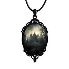 PINK TOWN Gothic Raven Castle Pendant Necklace,Vintage Cameo Glass Pendant Necklace Punk Style Victorian Choker Necklace Goth Raven Cabochon Choker Mystic Witch Halloween Jewelry For Women{Inchcolor_nameinch:Inch4483inch} - 4483 - 查看 2