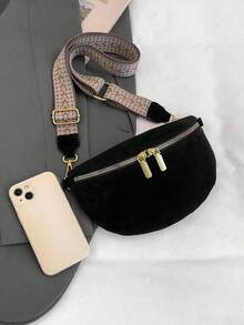 Dedoo Women's Velvet Fanny Pack Chest Bag With Zipper, Wide Strap, Large Capacity Saddle Bag, Versatile Crossbody Bag