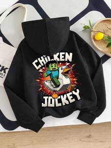 Teenage Boys' Casual Hooded Sweatshirt With Cartoon Graffiti Print, Suitable For Autumn/Winter Wear, For Shopping, Gathering, Travel And School