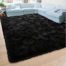 1pc Luxury Black Fluffy Carpet, Decorative Rug, Carpet Living Room, Kitchen Mat, Carpet For Bedroom, Bathroom Mat