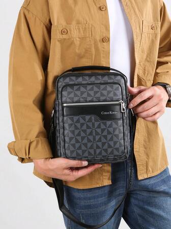 Men's Solid Color Waterproof Casual Commuter Shoulder Bag, Fashionable Vertical Style Handbag For Work, Compact Messenger Bag Pouch Waterproof Backpack