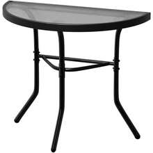 Garden Patio Coffee Table Semicircle Dia.70cm 64cm H Tempered Glass Weather Resistant Outdoor Bistro Side Table For Lounge Conversation Set Balcony Living Room Backyard Black