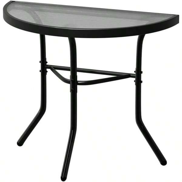 Garden Patio Coffee Table Semicircle Dia.70cm 64cm H Tempered Glass Weather Resistant Outdoor Bistro Side Table For Lounge Conversation Set Balcony Living Room Backyard Black