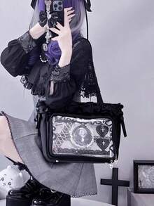 Geantă de mână cu insignă transparentă, stil japonez, la modă, balerină dulce, drăguță, cu panglică de dantelă și fundă, capacitate mare, potrivită pentru femei, cumpărături, naveta, petrecere, convenție anime, cadou de sărbători, geantă de umăr și crossbody - Multicolor - Vizualizare 6