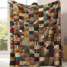 1 Piece Large Patchwork Quilted Blanket - Soft Flannel Four Seasons Bedspread, Colorful Plaid And Diamond Pattern, Brown/Blue/Red/Black/Beige/White/Grey - Lightweight Suitable For Sofa, Bed, Travel, Office - Ideal Gift And Home Decoration, Modern Style, Warm Earth Tone Vibrant Patchwork Design, Suitable For Home, Travel Or Gift Giving, Made Of Comfortable Flannel Fabric, Blanket, Queen Size Bed Blanket, Cartoon Blanket - 花色 - 查看 6