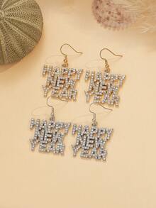 新年快乐女士耳环，水钻字母吊坠耳环，闪亮金色派对饰品礼物 - 新年耳環 - 查看 3