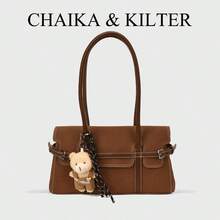 1pc CHAIKA & KILTER Women's Vintage Fashion Suede Matte Crossbody Messenger Bag With Strap Decor, Flap Closure & Dual Handles, Suitable For Daily Commute And Shopping