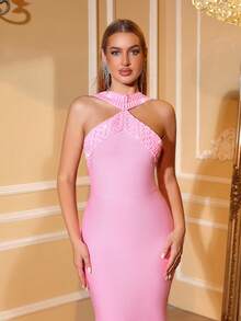 Love Aing Women's Pink Dress, Elegant Wedding Guest/Formal Evening Gown, Luxury Formal Dinner/Festival/Backless Dress, Charming Wedding Party Dress