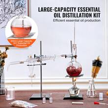 Essential Oil Distillation Kit, 500ml Distillation Apparatus, 3.3 Boro Lab Glassware Distillation Kit With Alcohol Lamp, Ceramic Mesh And 24, 40 Joint, 28 Pcs Set - White - View 2