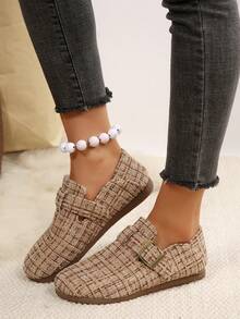 French Retro Fairy Style Loafers, Strap Hook And Loop Design, Padded, Fashion Versatile Comfortable Shoes To Pair With Dresses - Apricot - View 8