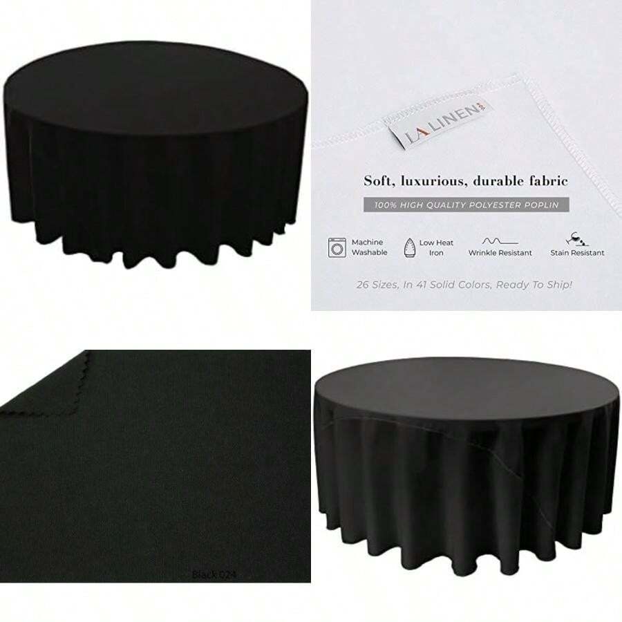 LA Linen Mantel Redondo de Popelina de poliéster, Casual, , 1(Negro) - Multicolor - Ver 1