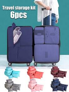 6pcs/Set - 1pc Travel Luggage Organizer Set/1pc Packing Cube, Multi-Functional Luggage Organizer Bag, Travel Organizer Set Includes: Multi-Function Packing Cube, Waterproof Toiletry Bag, Compression Packing Cube, Summer Vacation Organizer Bag, Cosmetic Bag, Shoe Bag, Laundry Bag - Navy Blue - View 3
