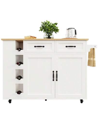 Kitchen Isl Serving Cart Countertop, Cabinet, Trolley, Food Four Doors Two Drawers, Wood Finish view 10