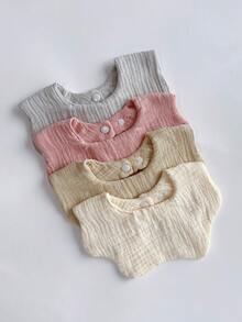 6层纯色花瓣围兜，新生儿围嘴，婴儿纯棉纱布口水巾