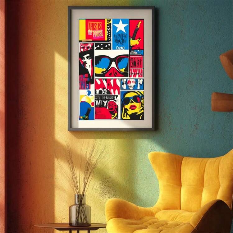 1幅时尚女性拼贴艺术画，墙面艺术，印刷艺术，波普艺术，礼品创意海报帆布画墙面艺术房间家居装饰无框 - 彩色 - 查看 2
