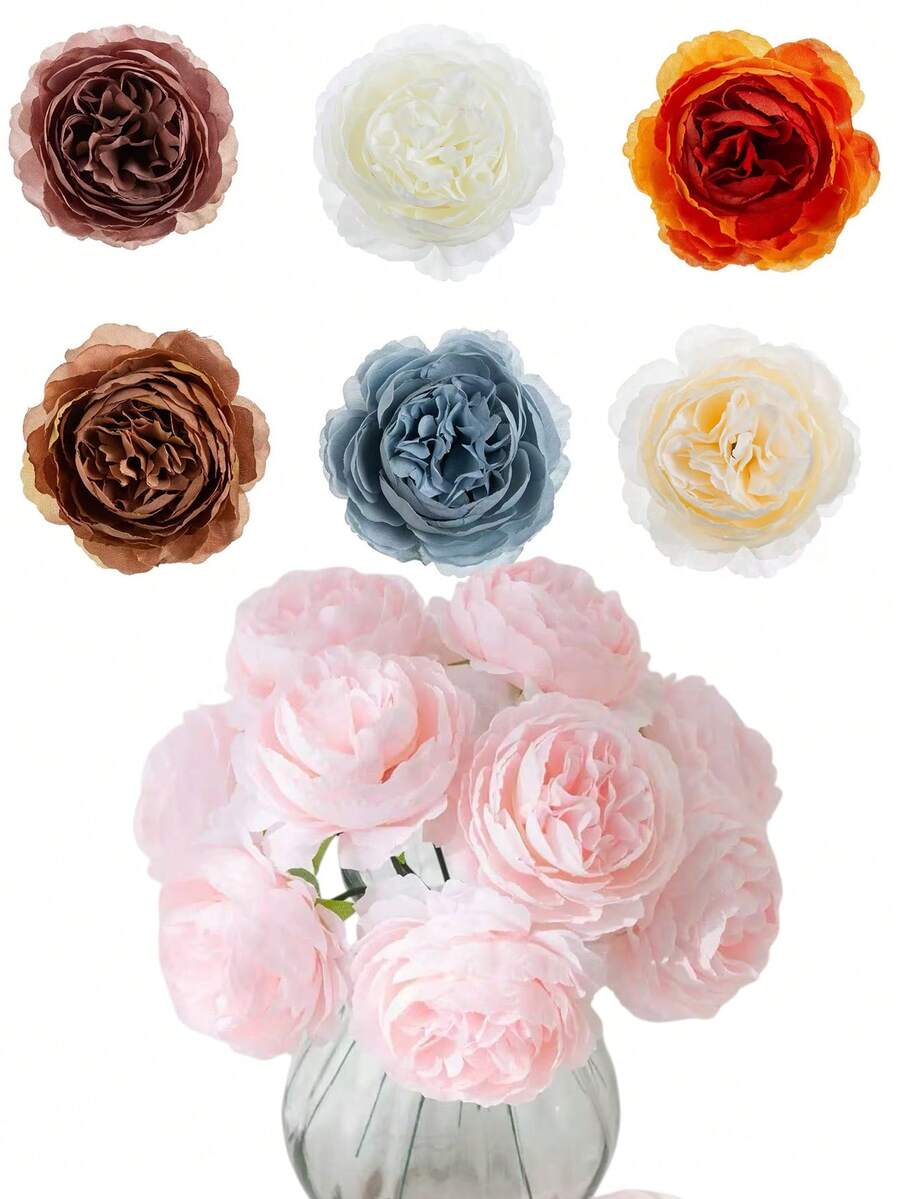 3 piezas de flores de peonía artificiales, con tallos, adecuadas para decoraciones de boda, decoraciones de pasteles, decoraciones del hogar en la sala de estar y el comedor, decoraciones de primavera, decoraciones de habitaciones, decoraciones de escritorio, decoraciones de jardín, etc. - Multicolor - Ver 1