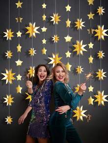 Decoraciones de fiesta doradas Guirnalda de estrellas 2026 Decoración de Año Nuevo Borlas Estrellas doradas 3D Pancartas colgantes de papel metalizado Suministros de fiesta Adecuado para cumpleaños, bodas, baby showers, despedidas de soltera, fiestas festivas