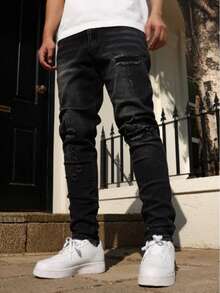 Fashionable Ripped Skinny Jeans For Teenagers - Black - View 1
