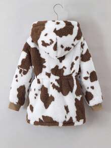 Girls' Warm Plush Reversible Hooded Zip-Up Cardigan, Fashionable Outerwear For Autumn/Winter - Khaki - View 6