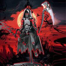 Red, Green, Silver 3D Printed Movable Jointed Dark Grim Reaper Figure With Cloak And Base, Assembling Toy